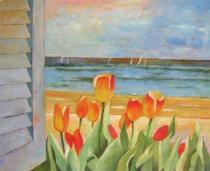Květiny - Krásný koutek s tulipány, obrazy ručně malované