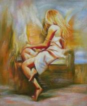 Akty - Sedící dívka, obrazy ručně malované