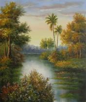 Krajiny - Zátoka s palmou, obrazy ručně malované