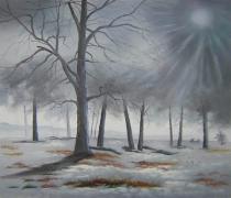 Krajiny - Zimní les, obrazy ručně malované