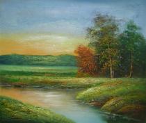 Krajiny - Řeka v západu slunce, obrazy ručně malované