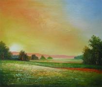 Krajiny - Samota v západu slunce, obrazy ručně malované