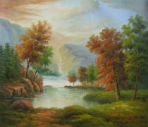 Krajiny - Krajina s řekou, obrazy ručně malované