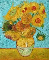 obrazy do bytu - obraz Váza s 15 slunečnicemi - obrazy ručně malované