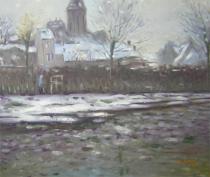 Claude Monet - První sníh, obrazy ručně malované