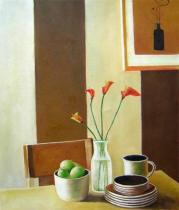 Vázy a nádoby - Na stole, obrazy ručně malované