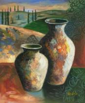 Vázy a nádoby - Dvě vázy, obrazy ručně malované