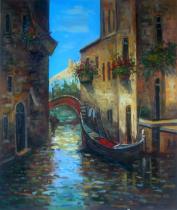 obrazy do bytu - obraz Ulička Benátek s Gondolou - obrazy ručně malované