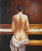 obrazy, reprodukce, žena ze zadu hrající na piano