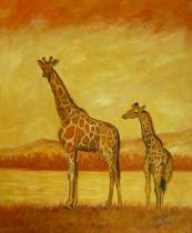 obrazy, reprodukce, Dvě žirafy