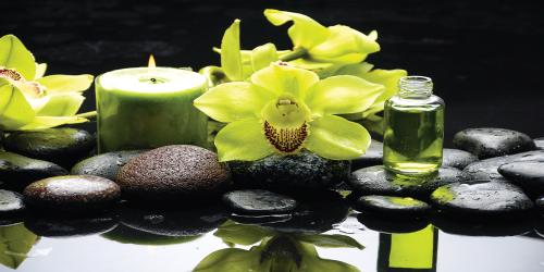 obraz Oriental spa with orchid, candle and pebbles