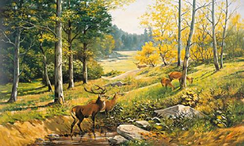 obraz Krajina s jelenem