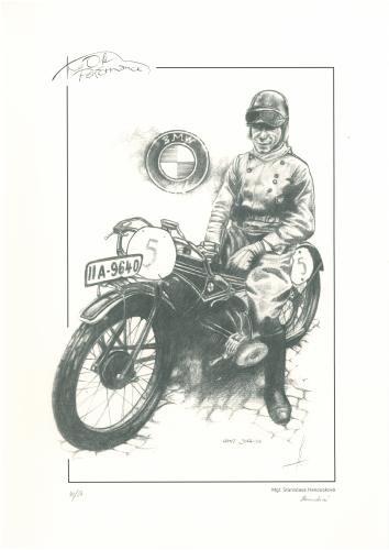 obraz Hans Soenius na motorce BMW